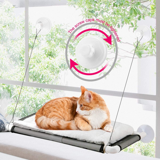 Cat Window Perch, Cat Hammock Window Seat with Fleece Blanket Screw Suction Cups Extra Large Sturdy Cat Bed Cat Resting Seat Hold Two Large Cats White Indoors