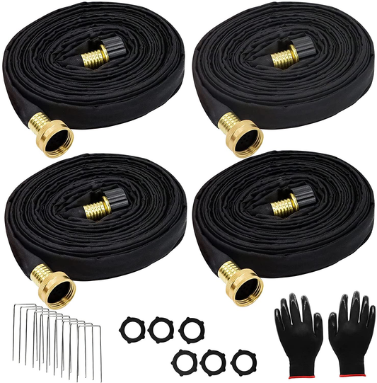 Soaker Hose, 25 Ft 4 Pcs Flat Garden Bed Hose Water Drip Irrigation Hose 3/4" Diameter Save 70% Water Consistent Drip Irrigation Heavy Duty Double Layer Sprinkler Garden Hose Vegetable (100 Ft total)